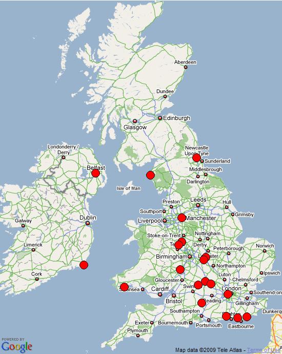Folk Play Distribution Map: Plays and Locations Listed in E.K.Chambers (1903)
